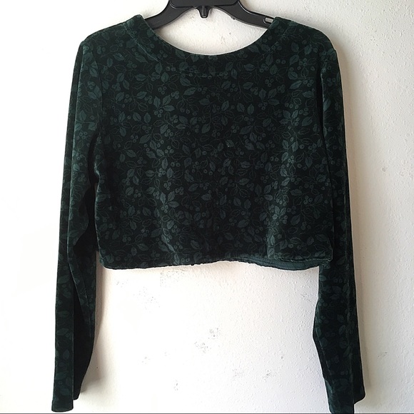 Vintage Tops - Dark Green Velvet Crop Top